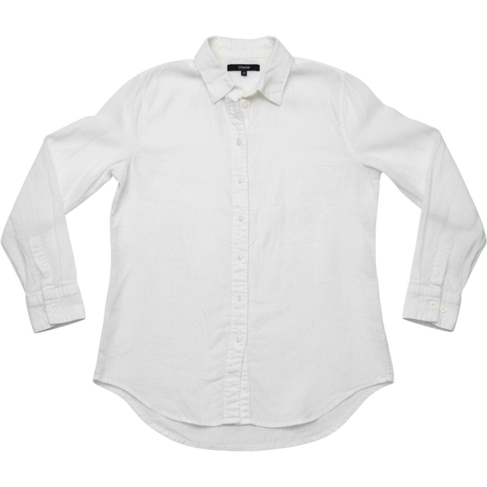 Quince Womens White 100% Organic Linen Long Sleeve Button Down Shirt XS